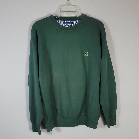 Y2K Tommy Hilfiger Men Crewneck Sweater Pullover Size XL Green Logo Jumper Prepp - Picture 1 of 10